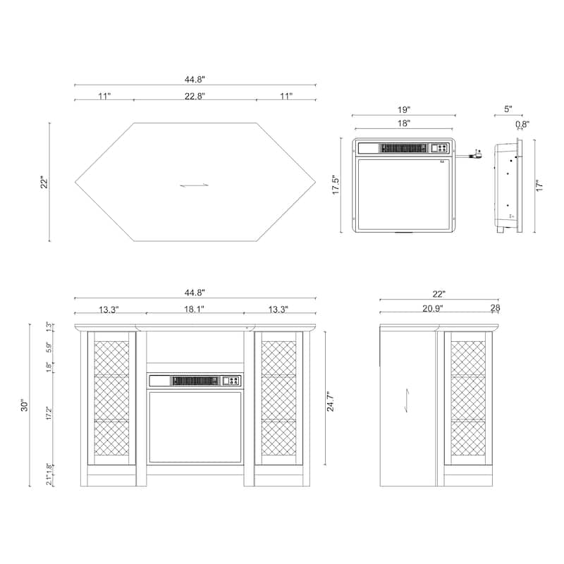 44.8" TV Stand Console with 18" Electric Fireplace and Shelves - N/A
