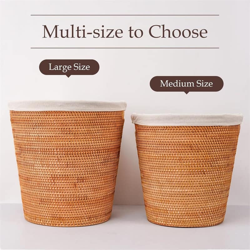 Rattan Laundry Hamper With Removable Liner Bag - 14.5"L x 10.2"W x 15"H