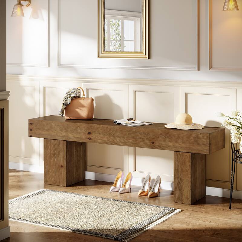 63" Farmhouse Entryway Shoe Bench, Solid Wood End of Bed Bench