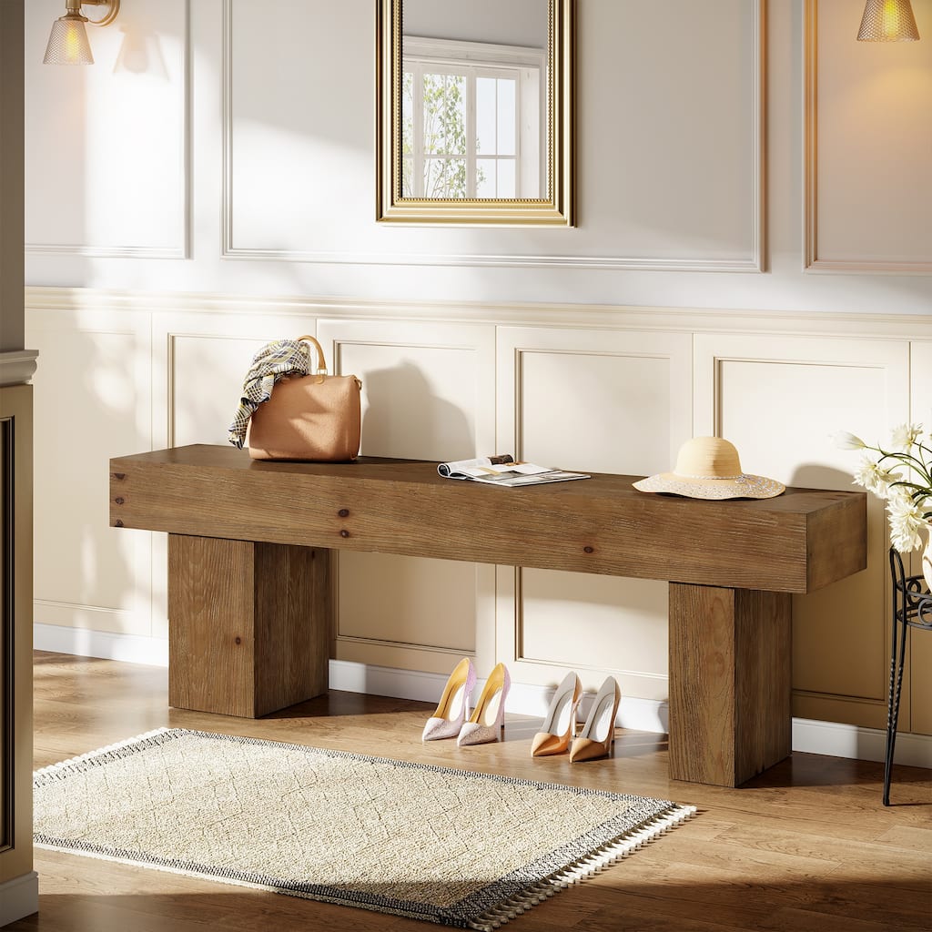 63" Solid Wood Entryway Bench, Extra Long Bed End Bench Dining Bench for Kitchen, Living Room, Bedroom