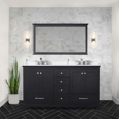 Dukes 60 in. W x 22 in. D White Double Bath Vanity, Cultured Marble Top, Faucet Set, and 58 in. Mirror