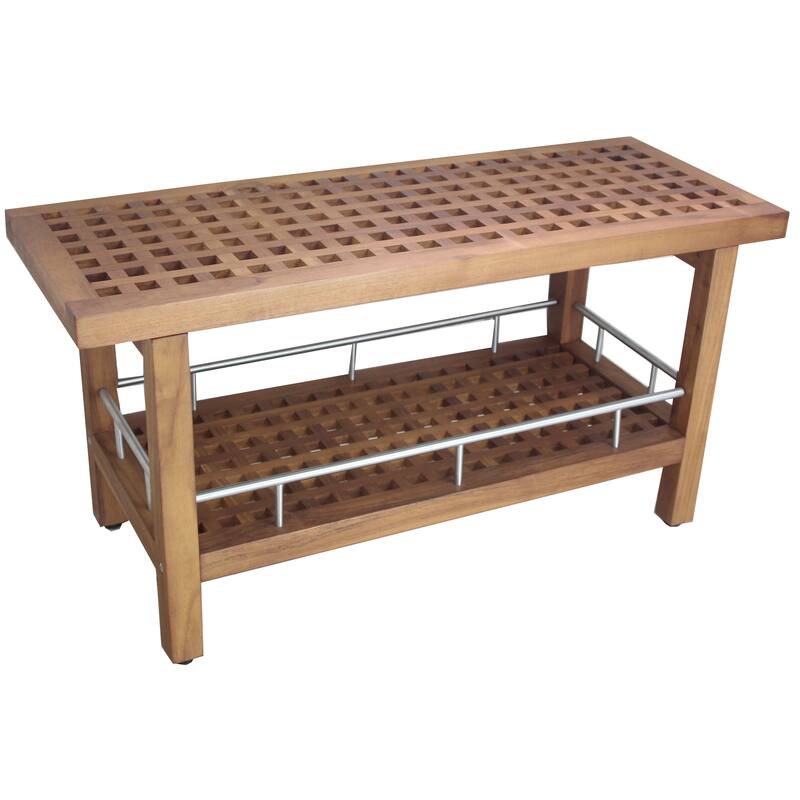Patented Grate Teak & Stainless Shower Bench with Shelf