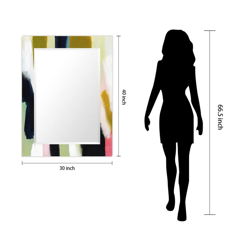 Sunder Rectangular Beveled Wall Mirror on Free Floating Printed Tempered Glass
