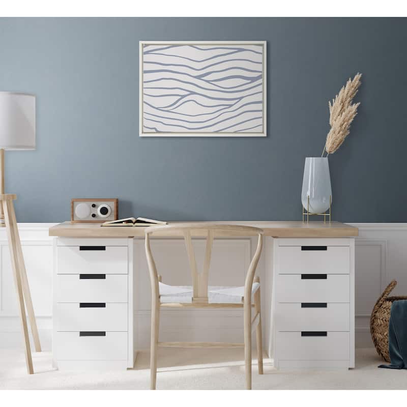 Kate and Laurel Sylvie Simple Elegant Coastal Waves Framed Canvas by The Creative Bunch Studio