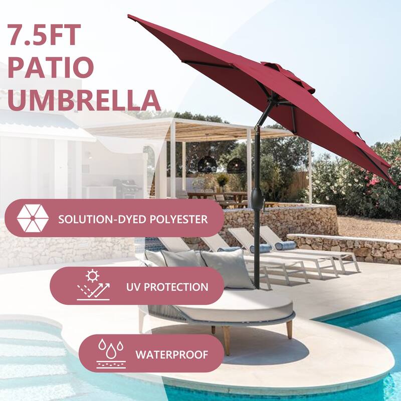 7.5ft * 7.5ft Patio Umbrella with Crank and Push Button Tilt,Outdoor Table Market Umbrella with Aluminum Pole