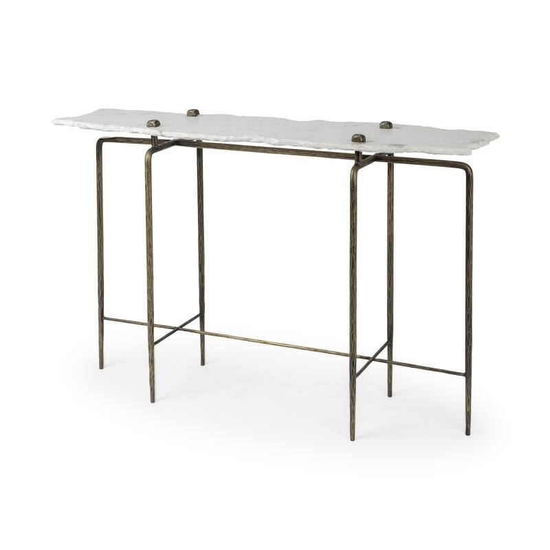 HomeRoots White Marble Console Table With Brass Toned Iron Base - 17
