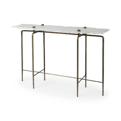 HomeRoots White Marble Console Table With Brass Toned Iron Base - 17