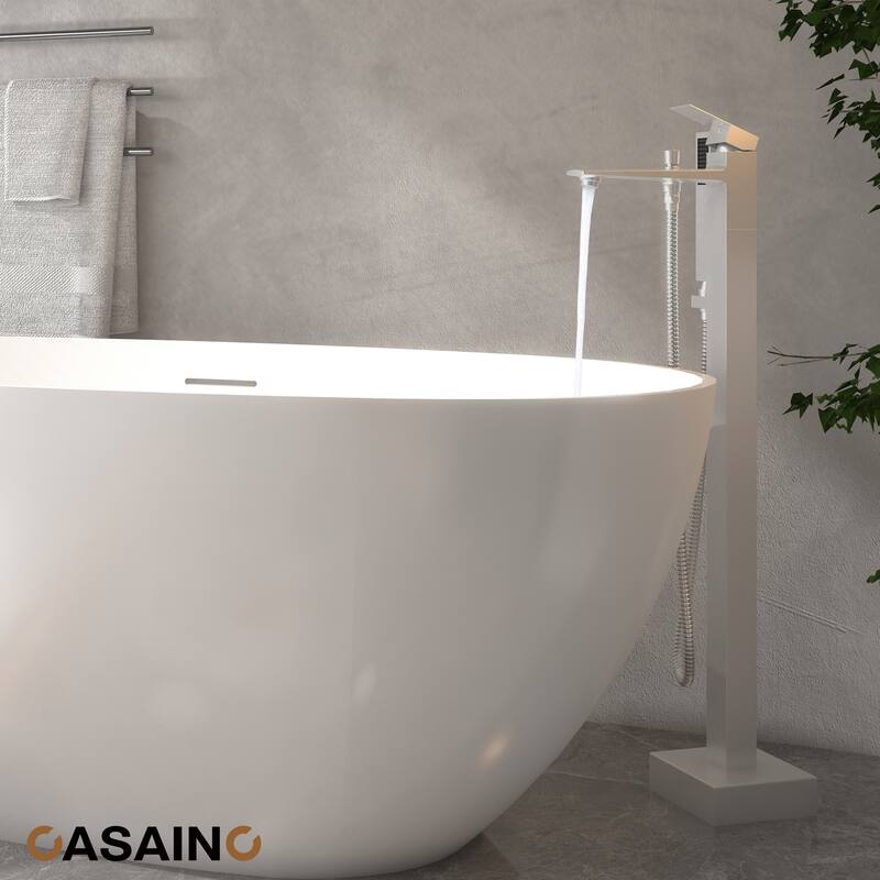 CASAINC Single-Handle Freestanding Floor-Mount Roman Tub Faucet Bathtub Filler with Hand Shower - Brushed Nickel
