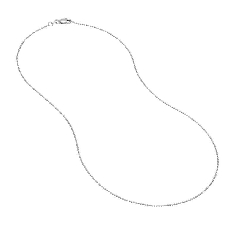 Curata 14k White Gold 1mm Polished Bead Chain Necklace (Lobster) Options: 16 18 20