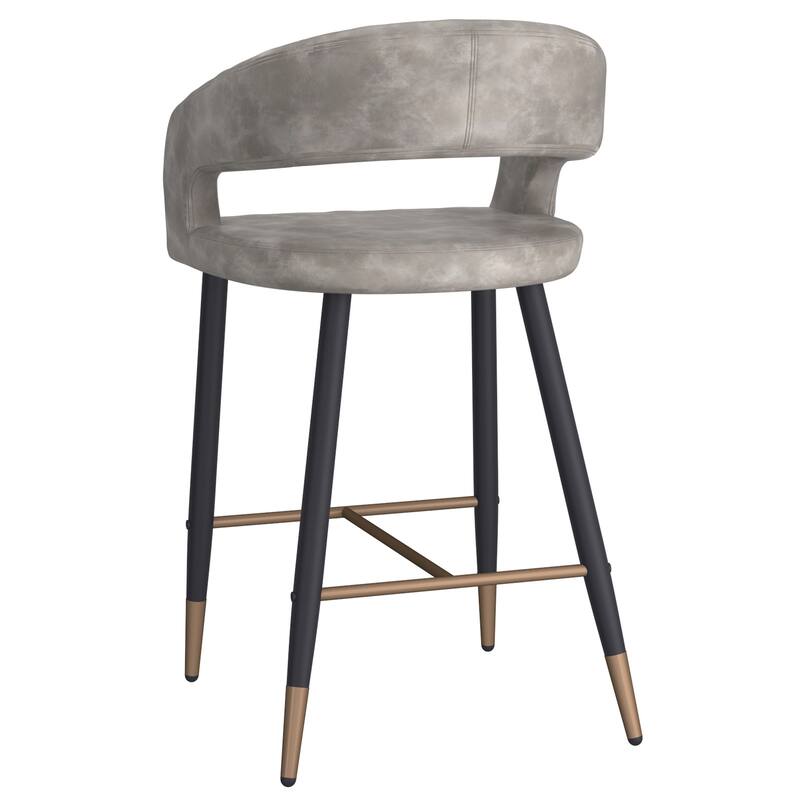 Modern Faux Leather and Metal 26" Counter Height Stool, Set of 2 - N/A