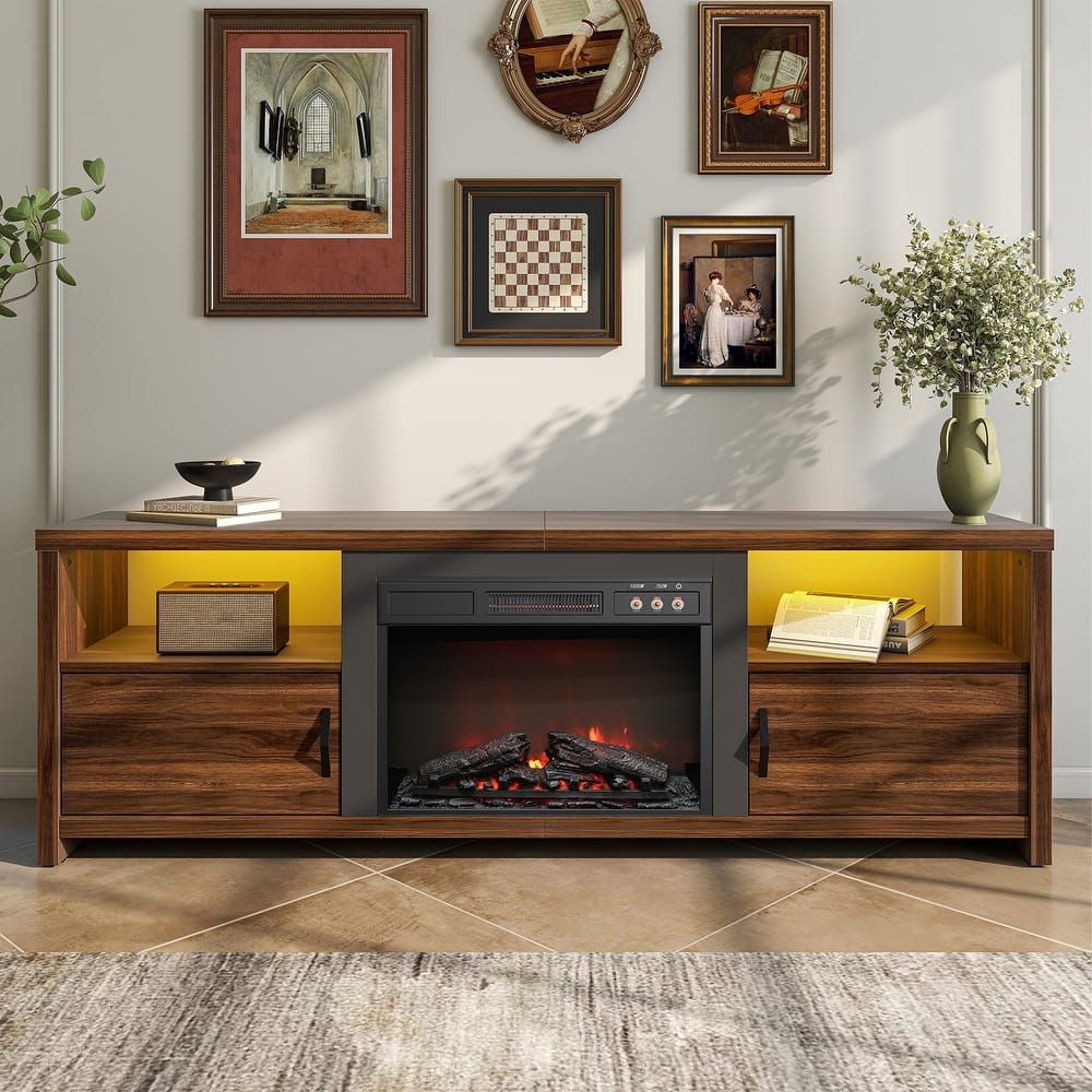 Bestier 70" Fireplace TV Stand for TVs up to 75", LED Entertainment Center with 23" Remote Control Electric Fireplace