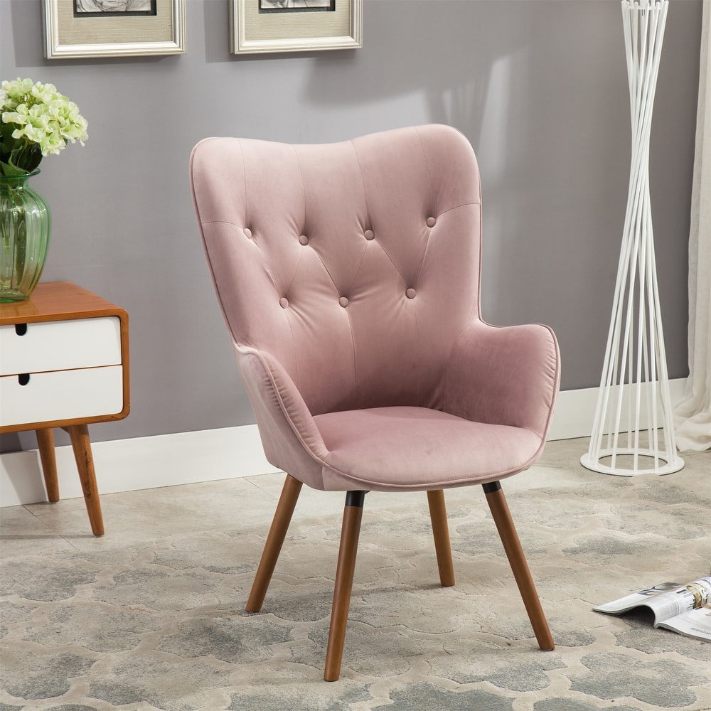 Contemporary Silky Velvet Tufted Button Back Accent Chair