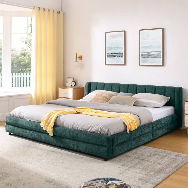 King Upholstered Bed Frame with Headboard and Storage Drawers