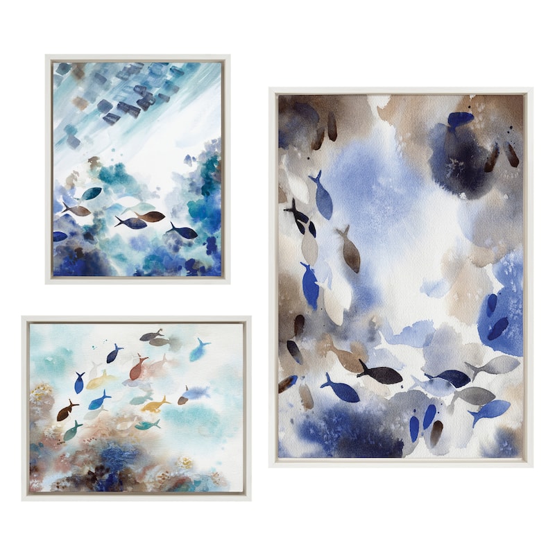 Kate and Laurel Sylvie Adventure Framed Canvas Art by Janet Meinke-Lau - 3 Piece Set - White