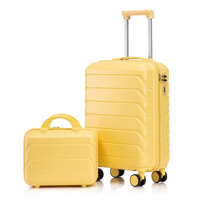 14"/20" 2-Piece, Modern Luggage Sets with Makeup Case, Spinner Wheel and Combination Lock, for Boarding Travel, Yellow - Yellow