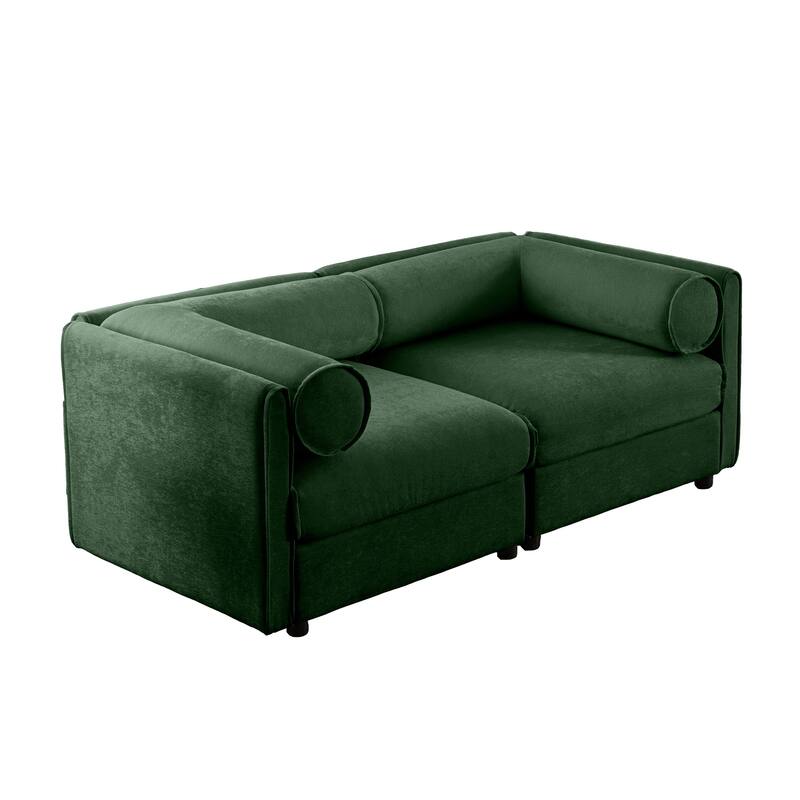 Modern 2-Seater Storage Loveseat with Cylindrical Backrest & Armrests