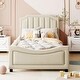 preview thumbnail 50 of 55, Casual Upholstered Daybed with Guardrail, Classic Headboard Footboard, Wood Slat Support Bed for Children Kids Platform Bed