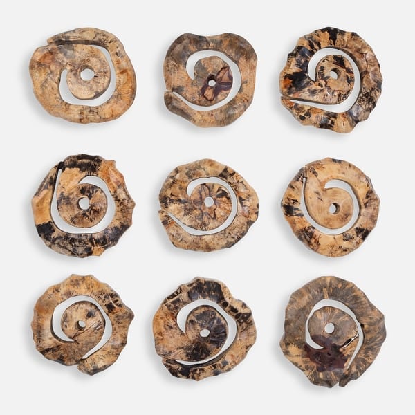 slide 2 of 4, Corkscrew Tamarind Wood Wall Art - 13.75" - Set of 9