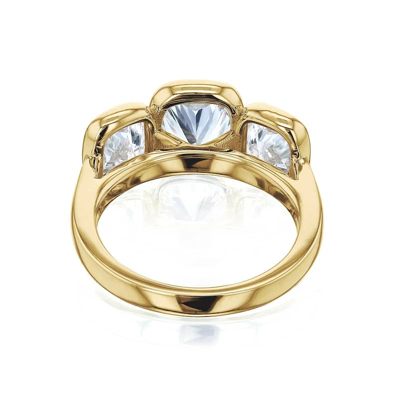Kobelli 6 Carats Lab Grown Diamond Solid 14k Gold Elongated Cushion 3-Stone Bezel Croft Ring