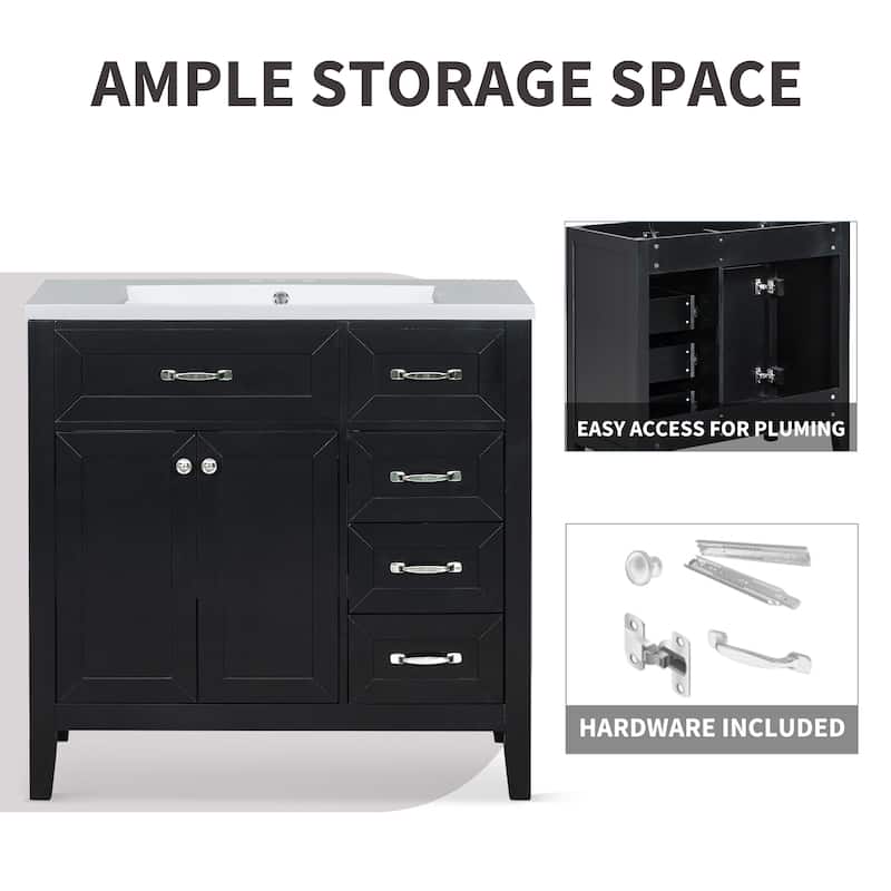 (Base Only) 36" Bathroom Vanity without Sink, Bathroom Cabinet with Drawers
