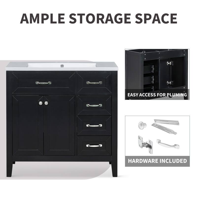 Bathroom Vanity with Single Sink, Bathroom Vanity with 3 Drawers & 2 Soft-Closing Doors, Freestanding Wood Bathroom Vanities