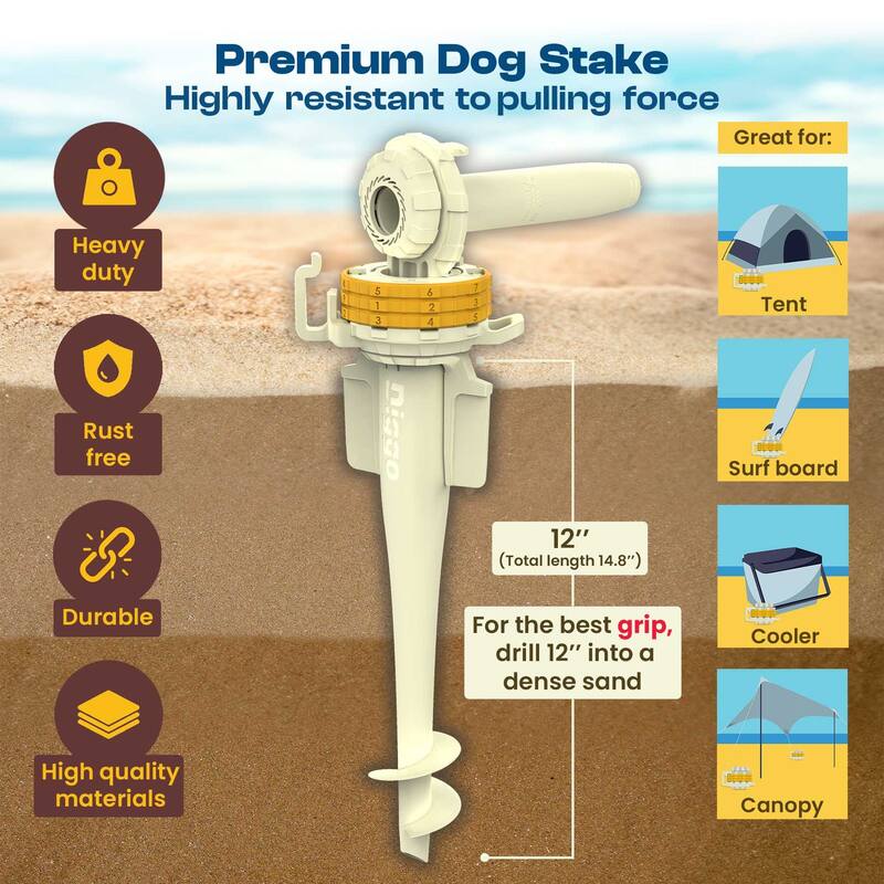 Diggo Dog Stake Beach Anchor - Dog Beach Essentials for All Dog Sizes - 1pc