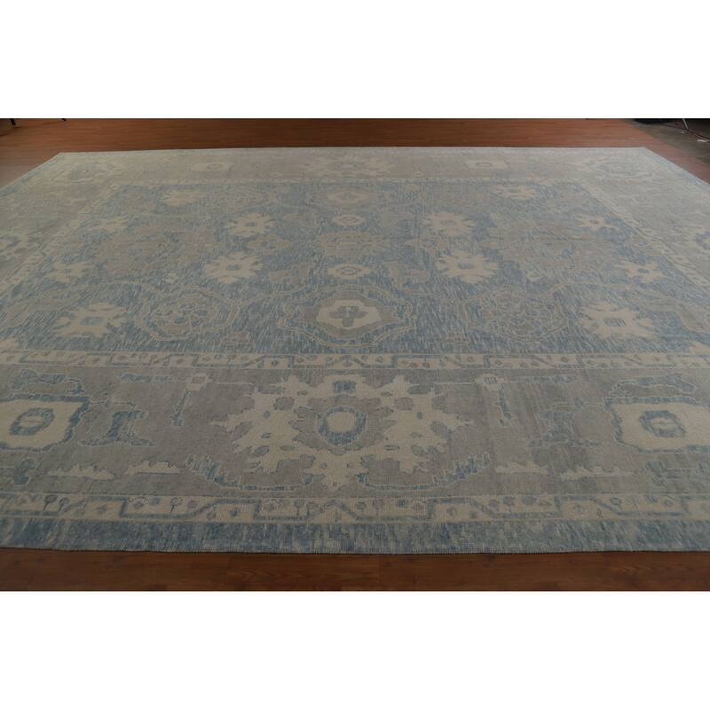 Hand Knotted Oriental 100% Wool Carpet Transitional All-Over Navy Blue & Blues Oushak Area Rug - 17' 7'' X 13' 6''
