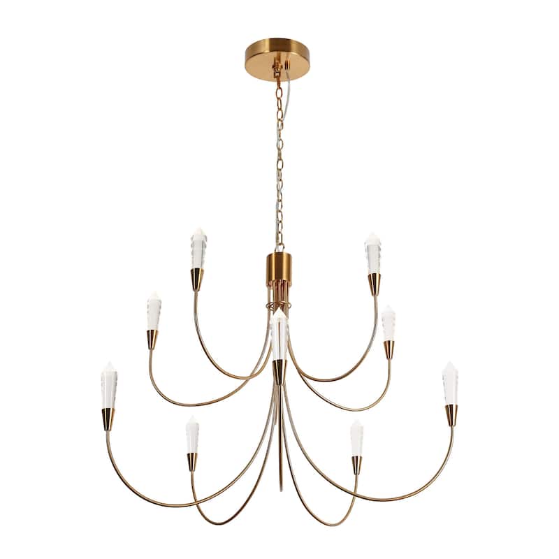 Modern 10-Light LED Gold Chandelier 2-Tier Classic Candle Lights for Dining Room - D 34.3" x H 28.3"