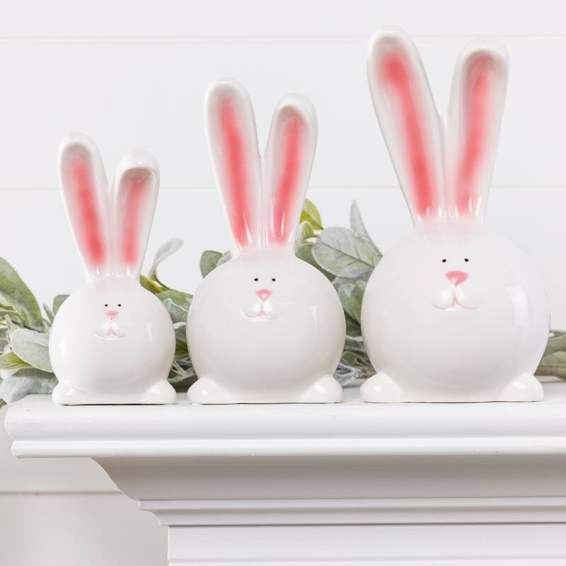 Transpac Ceramic 9.56 in. Easter Big Ear Bunny Set of 3