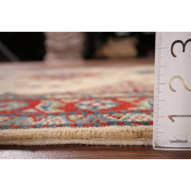 Kazak Accent Rug Handmade Geometric Beige Wool Carpet - 3'5" x 5'0"