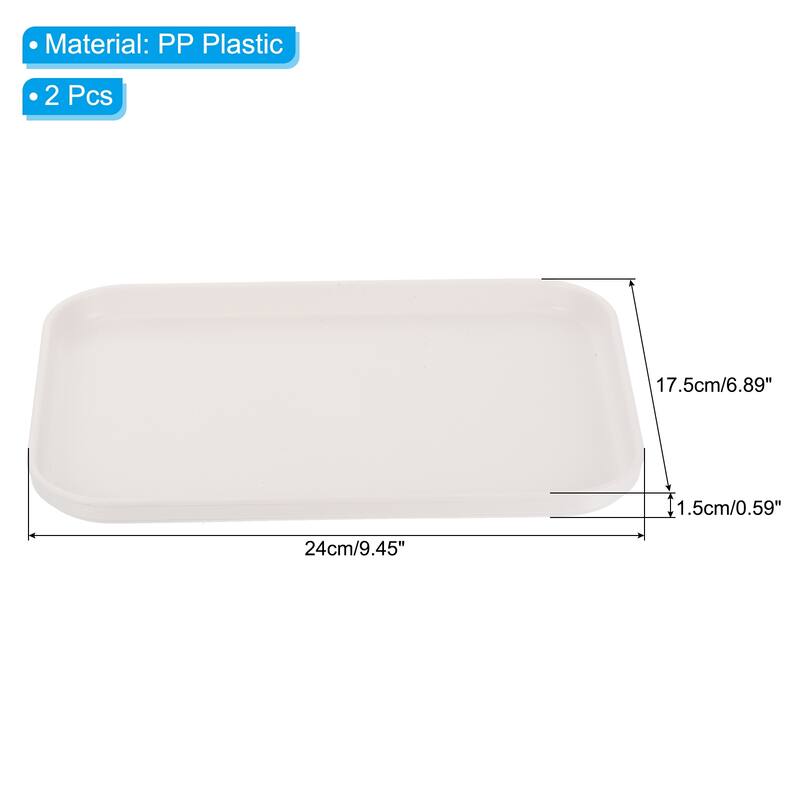 Fast Food Tray, 2 Pack PP Plastic Reusable Serving Tray - White - 9x7"