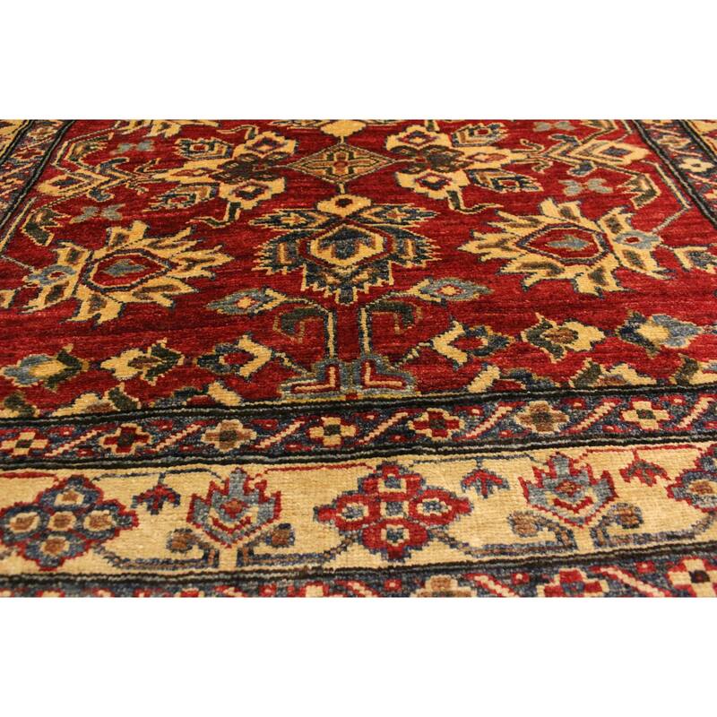 Tribal Super Kazak Bodhi Red/Gold Hand Knotted Wool Rug - 4'1'' x 5'5''