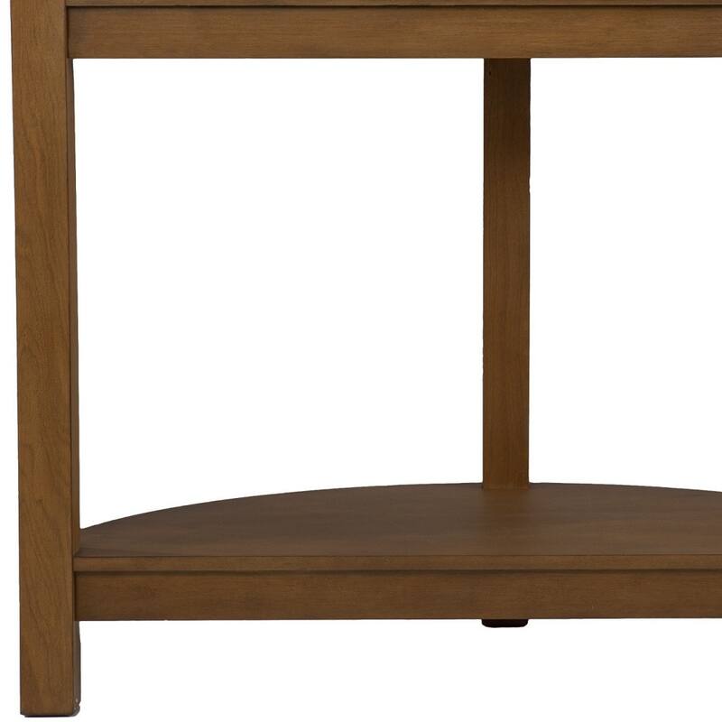 White Faux Marble Half Circle Console Table with Shelf and Wood Base - 41.75” L x 20” W x 30.25” H