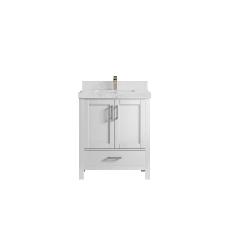 Willow Collections 30 in. W x 22 in. D Malibu Single Sink Bathroom Vanity with Countertop - 2" Calacatta Nuvo - White