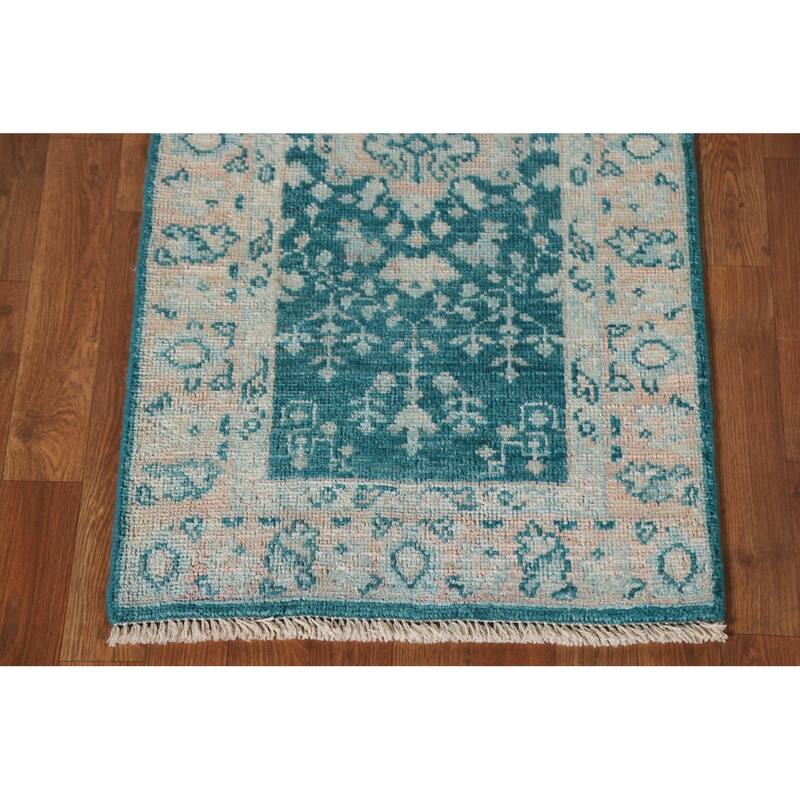 Vegetable Dye Green Oushak Turkish Area Rug Hand-Knotted Wool Carpet - 2'1"x 3'11"