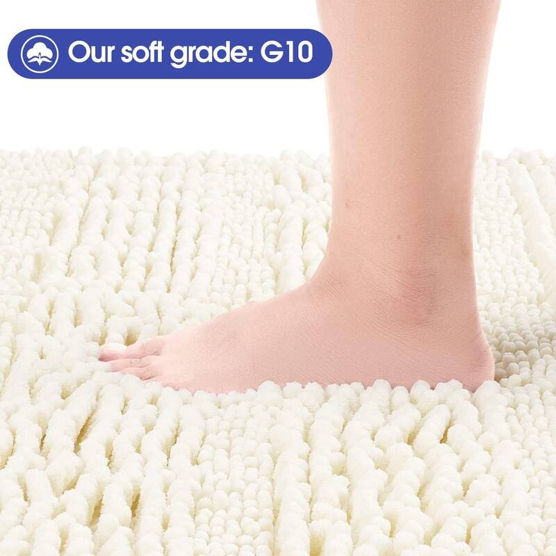 Ultra Soft Striped Non Slip Chenille Bathroom Rug Set 3 Pieces