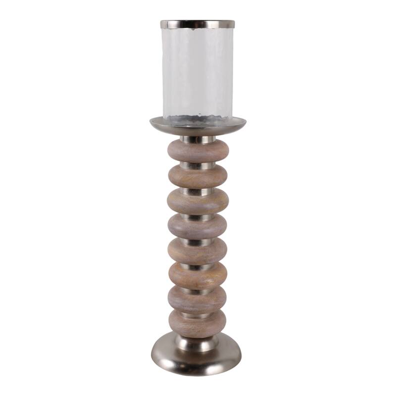 Candle Holder - Pillar with Wood Ring Base