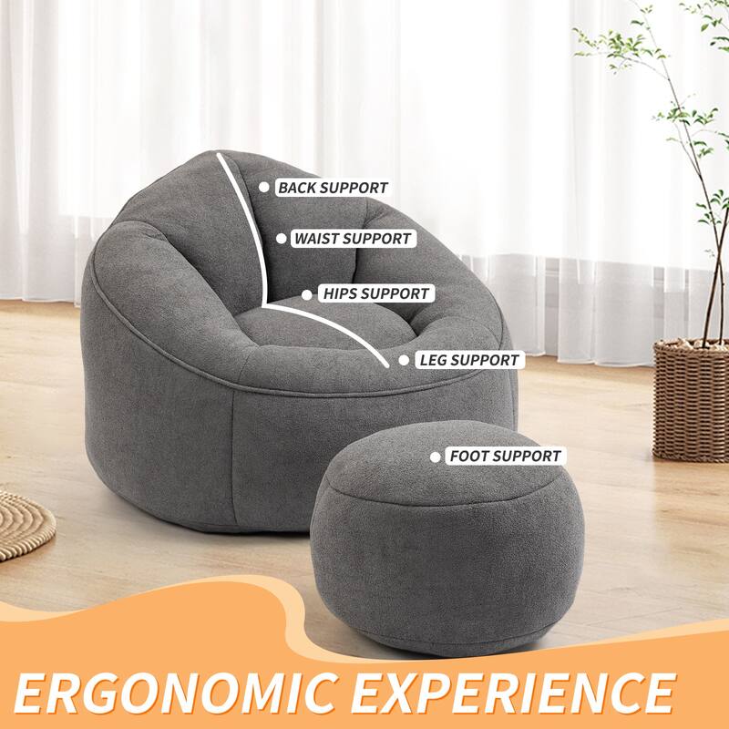Bean Bag Chairs for Adults & Kids, Velvet Lazy Sofa Chair with Ottoman, Modern Accent Chair
