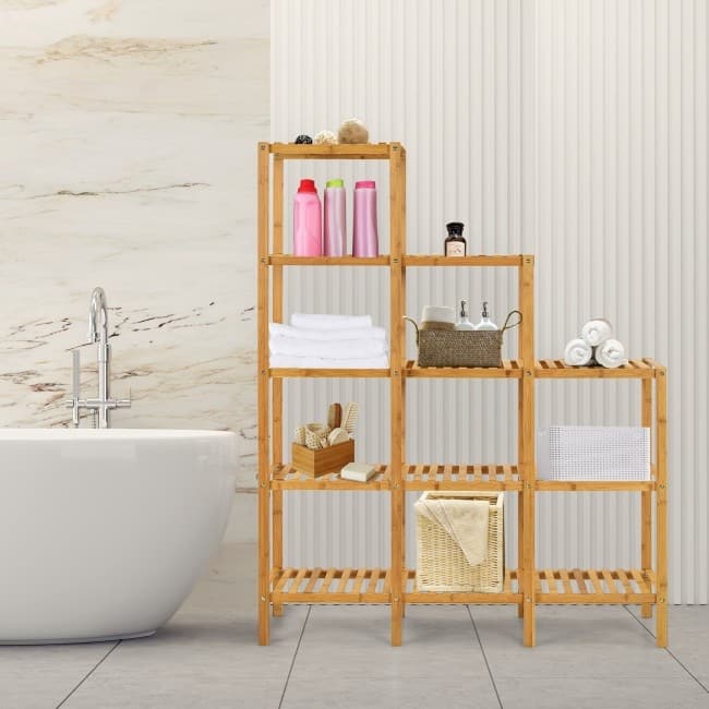 Multifunctional Bamboo Shelf Display Organizer - Bamboo color - 45.5" x 12.5" x 55.5" (L x W x H)