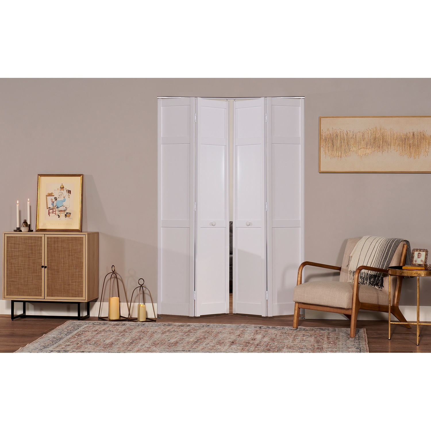 Seabrooke Shaker White PVC Double Bifold Closet Door 60 x 80