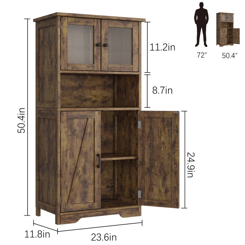 Freestanding Floor Linen Storage Cabinet with Doors and Shelves for Bathroom, Kitchen
