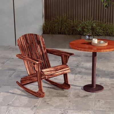 Outsunny Wooden Adirondack Rocking Chair Outdoor Lounge Chair Fire Pit Seating with Slatted Wooden Design, Fanned Back