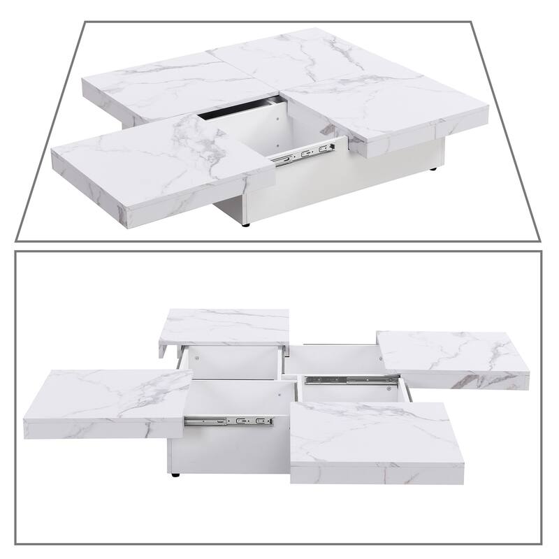 Wooden Square Coffee Table, with Four Storage Compartments Underneath Sliding Top