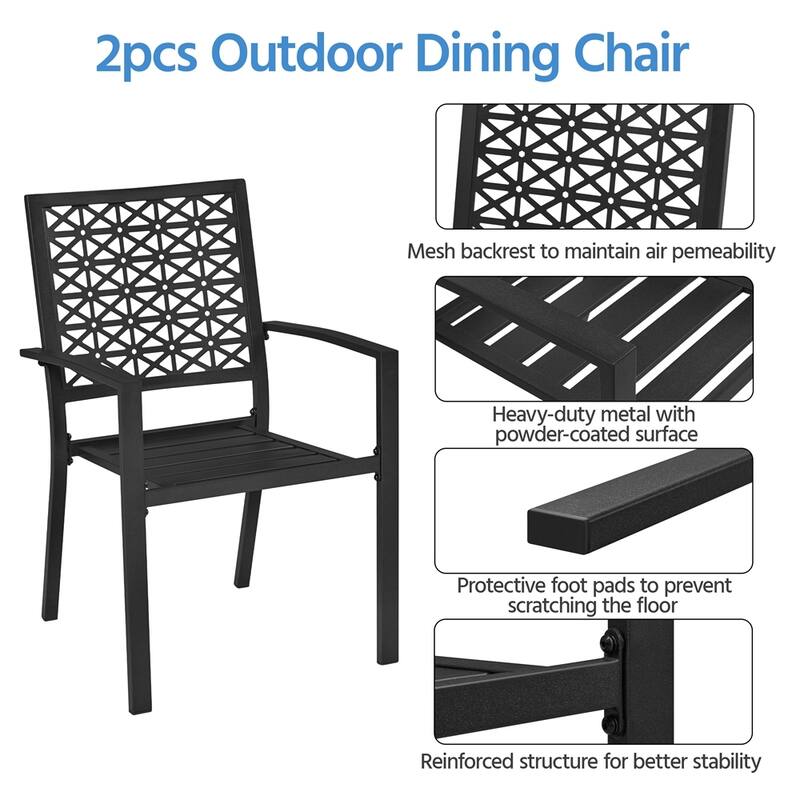 Yaheetech 2pcs Patio Dining Chairs with Armrests Modern Metal Bistro Chairs