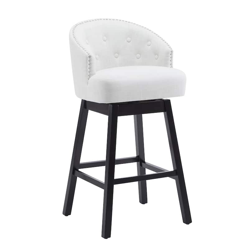 Roomfitters Swivel Counter Stools, Set of 2 Upholstered Armless Bar Chairs with Footrest and Wood Frame, Beige Black