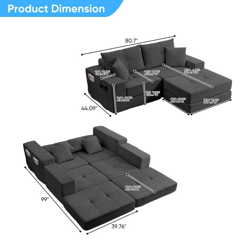 Mixoy 6-PCS Double Deep Seat Modular Sectional Sofa,Free Combinations Modern Chenille Sleeper Sofa Bed,No Assembly Required