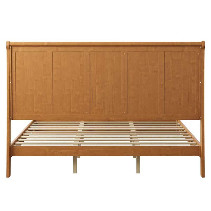GDFStudio - Traditional Solid Wood Sleigh Bed Frame with High Paneled Headboard & Storage Chest Bench, No Box Spring Needed