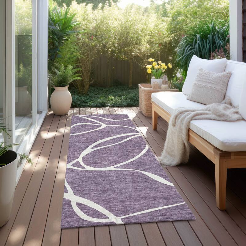 Machine Washable Indoor/ Outdoor Abstract Modern Chantille Rug