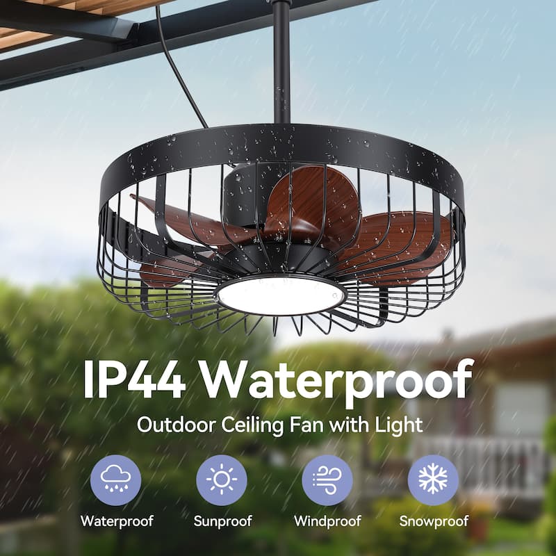 19" Waterproof Plug-in Outdoor Ceiling Fan with Light and Remote(5-Blade)
