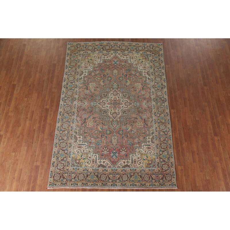 Hand Knotted Oriental 100% Wool Carpet Traditional Medallion Pink Tabriz Area Rug - 9' 7'' X 6' 4''